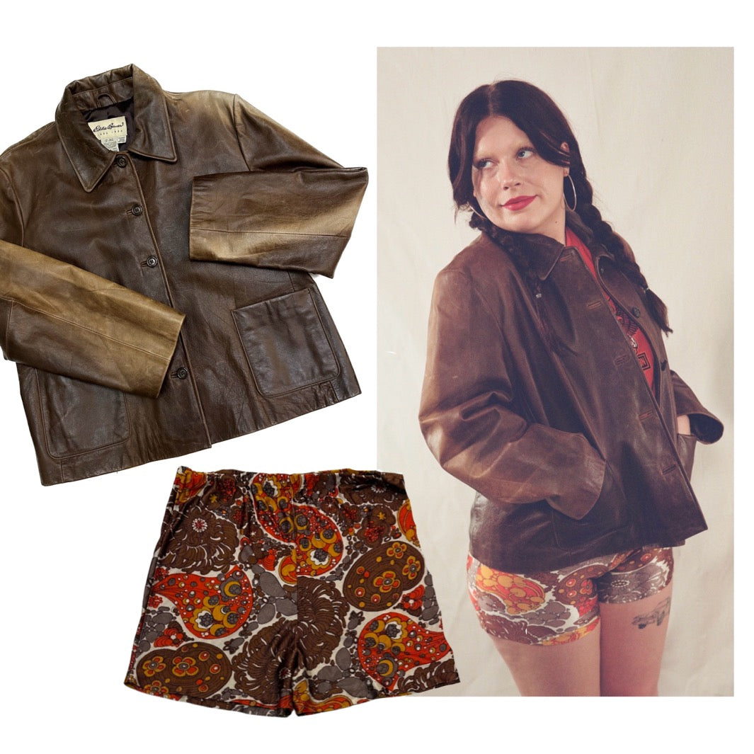 Perfectly Faded Eddie Bauer Leather Jacket