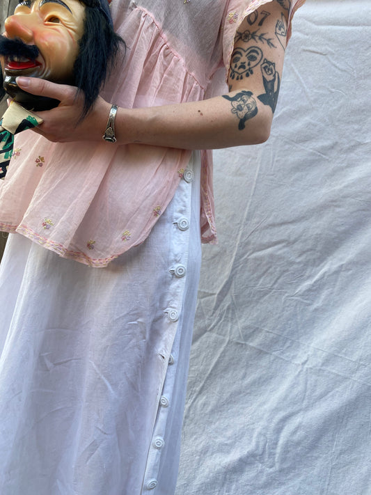 Full Length Side Button Antique Linen Skirt