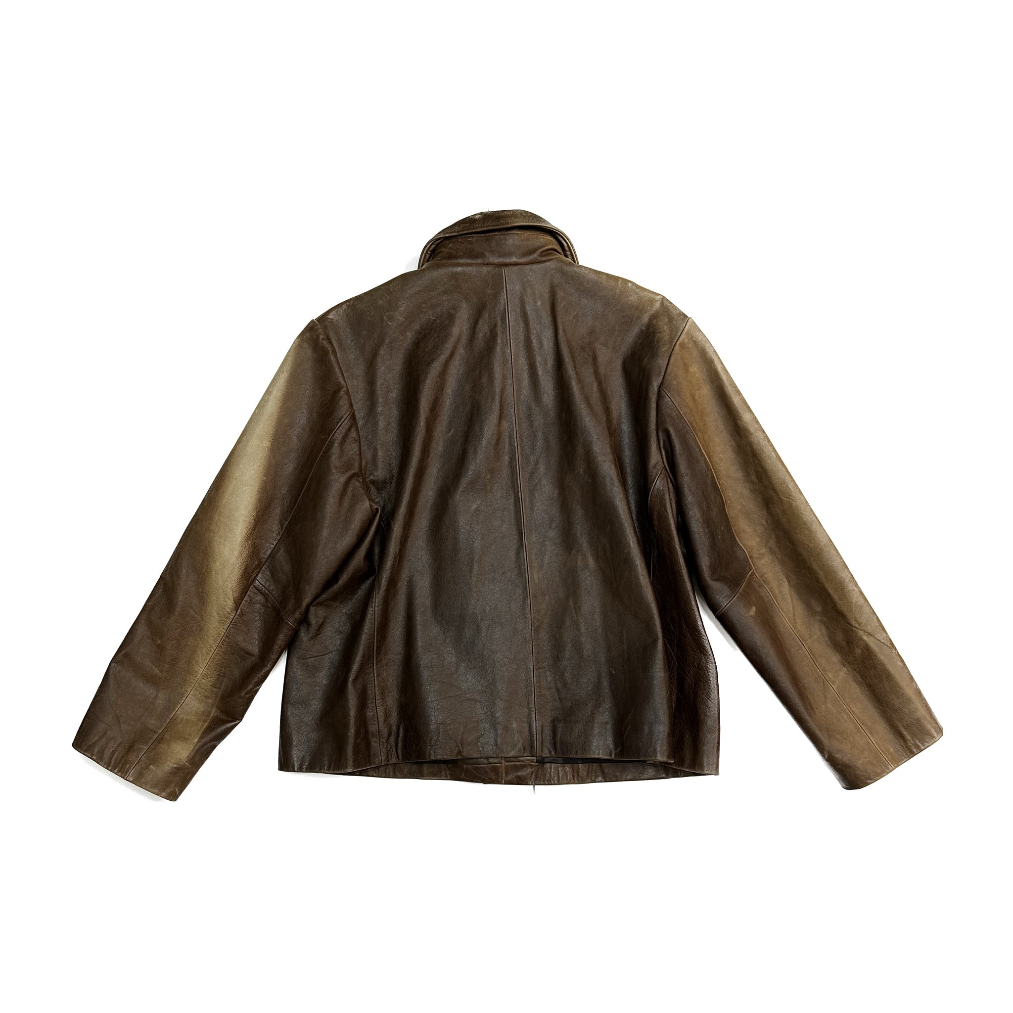 EDDIE BAUER Black Distressed Full Zip Leather Jacket Mens Size Lg