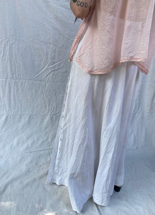 Full Length Side Button Antique Linen Skirt